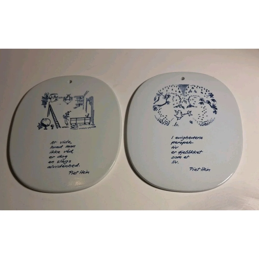 Set/2 VTG Royal Copenhagen Denmark Fajance 1941 Piet Hein Poem Plaques (Danish)